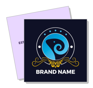 abstract blue emblem logo design with brand name text overlay template