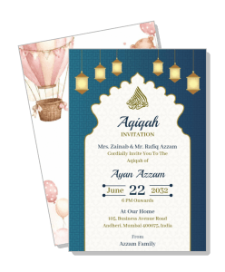 aqiqah invitation card design with islamic lanterns and balloon background template