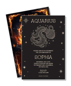 aquarius themed birthday invitation card design with illustration template