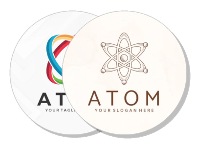 atom logo design mockup with colorful and outline versions template