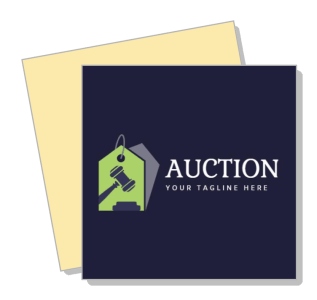 auction logo gavel tagline design on yellow background template