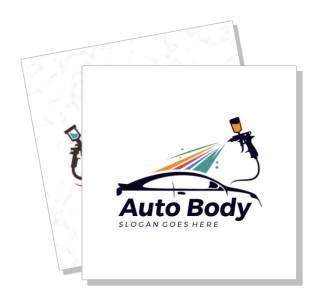 auto body shop logo design with car and paint spray illustration template