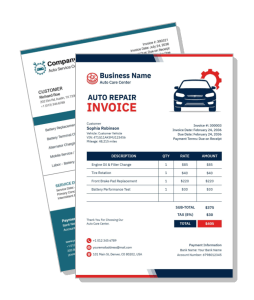 auto repair invoice template with car graphic and service details