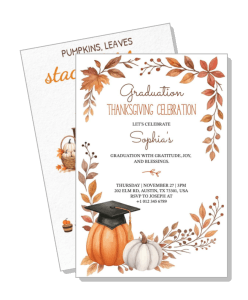autumn themed graduation thanksgiving celebration invitation card template