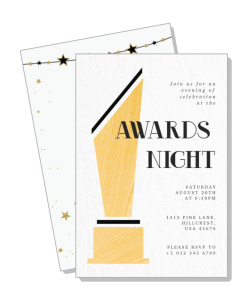 awards night invitation card gold trophy design template