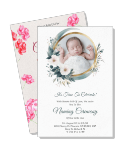 baby naming ceremony invitation card with floral design template