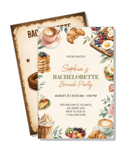 bachelorette brunch party invitation with food illustrations template