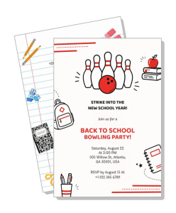 back to school bowling party invitation design template