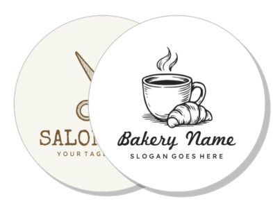 bakery and salon round label design with coffee and croissant graphic template