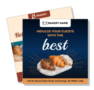 bakery graphic promotional flyer with pastries and address template