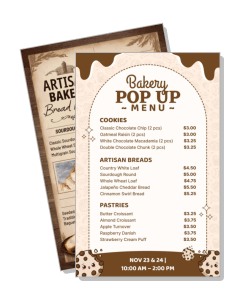 bakery pop up menu flyer with cookies and pastries details template
