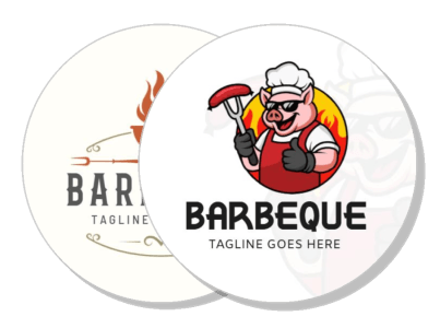barbeque logo designs with pig chef and flame elements template
