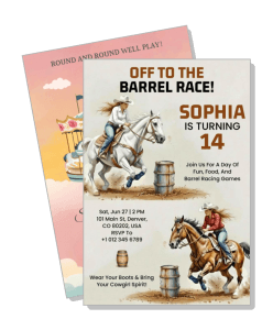 barrel racing horse riding birthday invitation template
