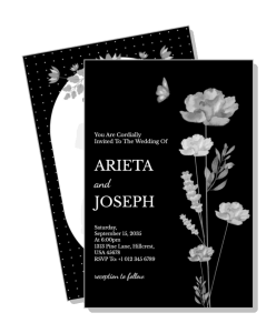 black and white floral wedding invitation template