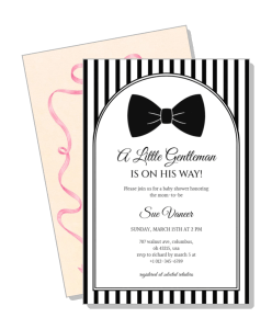 black white bow tie baby shower invitation little gentleman theme template