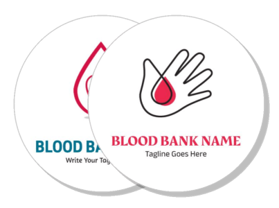 blood bank logo design with hand and blood drop icon template