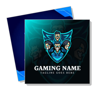 blue themed gaming logo with characters and tagline template