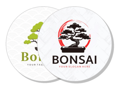 bonsai logo design with tree graphics and slogans template