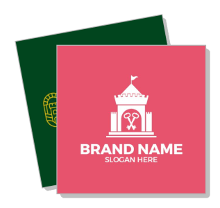 branding templates design with castle image and text on pink and green background