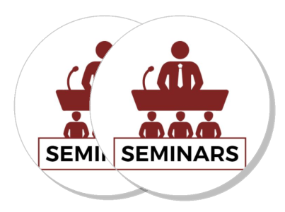 business seminars icon with speaker and audience graphic template