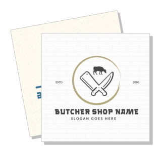butcher shop logo design with knives and cow icon template