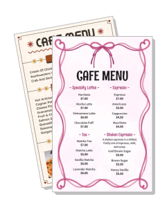 cafe menu design specialty lattes espressos pricing template