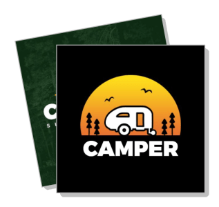 camper logo design with caravan and sunset background template