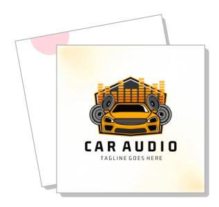 car audio logo design with speakers and soundwaves template