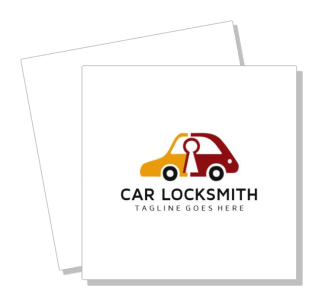 car locksmith logo design with key outline and sedan illustration template