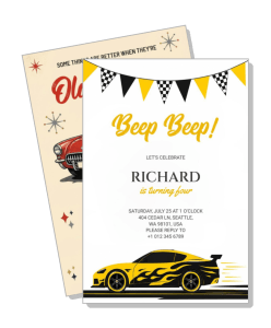 car themed birthday invitation with race car design template