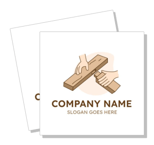 carpentry business logo design template with woodworking hands and company slogan
