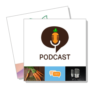carrot themed podcast logo with microphone and icons template
