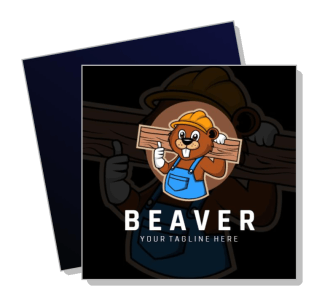 cartoon beaver construction logo with hardhat and wood plank template