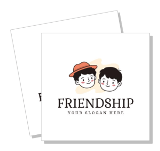 cartoon friendship logo with two faces and slogan placeholder template