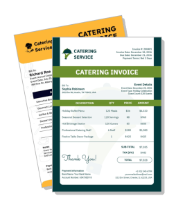 catering service invoice design with itemized list and contact details template