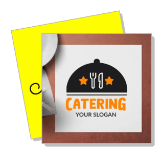 catering service logo design with utensils and plate background template