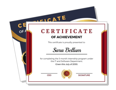 certificate of achievement internship completion it software department template