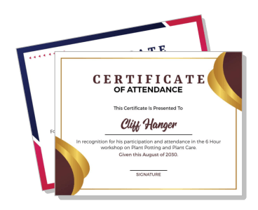 certificate of attendance for plant potting and care workshop template