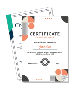 certificate of attendance with modern design elements template