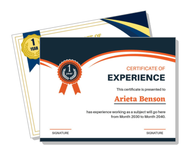 certificate of experience template with ribbon and signature placeholders