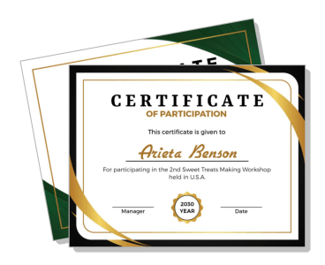 certificate of participation sweet treats making workshop usa 2030 template