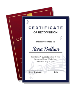 certificate of recognition guest speaker summer music workshop template