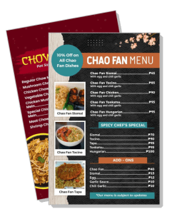 chao fan restaurant menu design with dishes and prices template