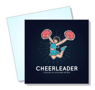 cheerleader jumping with pompoms dark background template