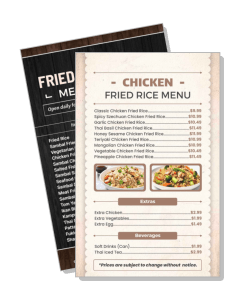 chicken fried rice menu design with pricing and extras template