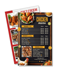 chicken restaurant menu with prices and dishes template
