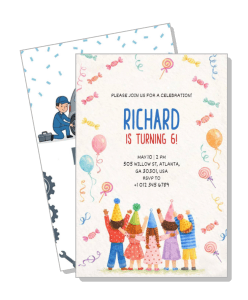 children birthday invitation card with candy theme template