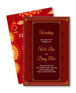 chinese themed wedding invitation red gold design template
