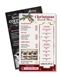 christmas brunch menu with savory sweets drinks options template