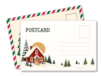 christmas holiday postcard snowy cottage illustration template